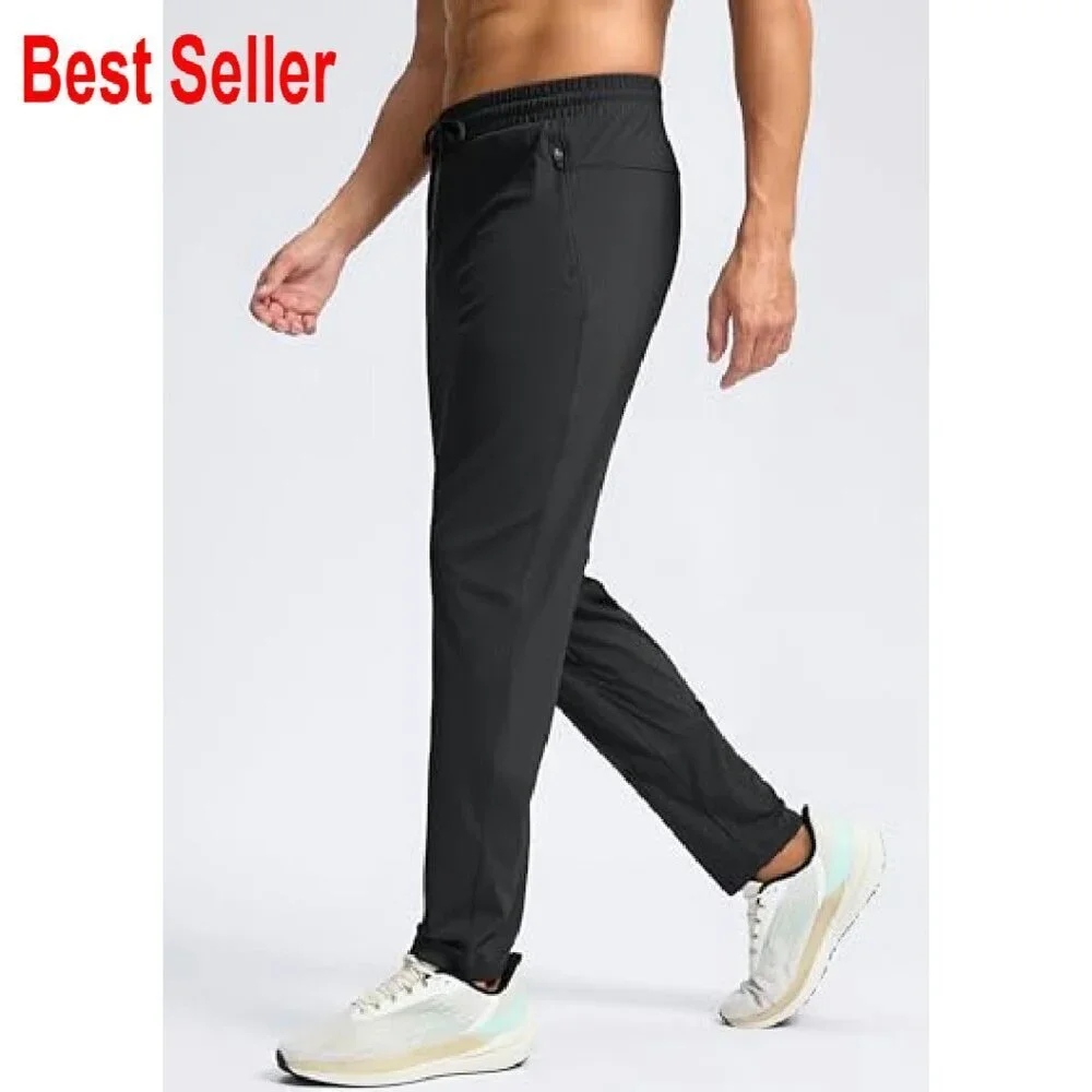 Men's Tall Sweatpants Stretch Joggers Zipper Pockets Athletic Workout Pants